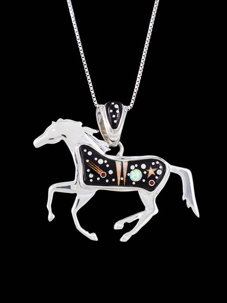 Native American Reversible Night Sky Inlay Horse Pendant - PuebloDirect.com