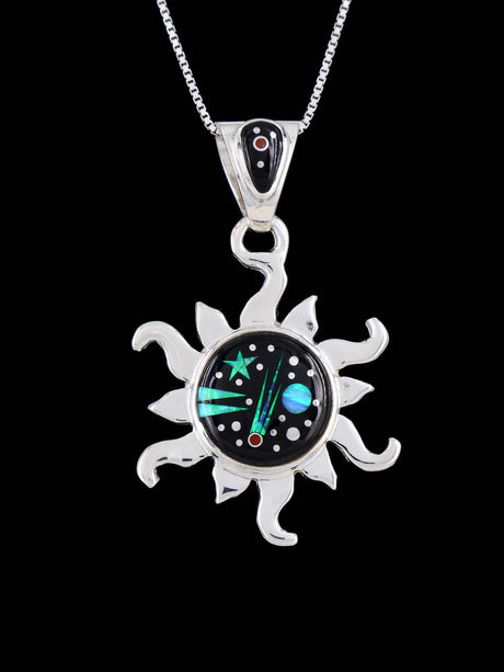 Native American Night Sky Inlay Sun Pendant - PuebloDirect.com