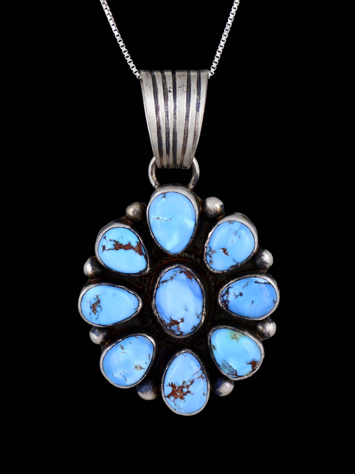 Native American Jewelry Golden Hill Turquoise Cluster Pendant - PuebloDirect.com