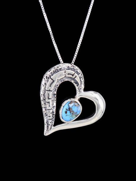 Navajo Sterling Silver Golden Hill Turquoise Heart Pendant - PuebloDirect.com