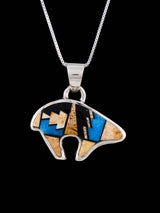 Navajo Sterling Silver Multistone Inlay Bear Pendant - PuebloDirect.com