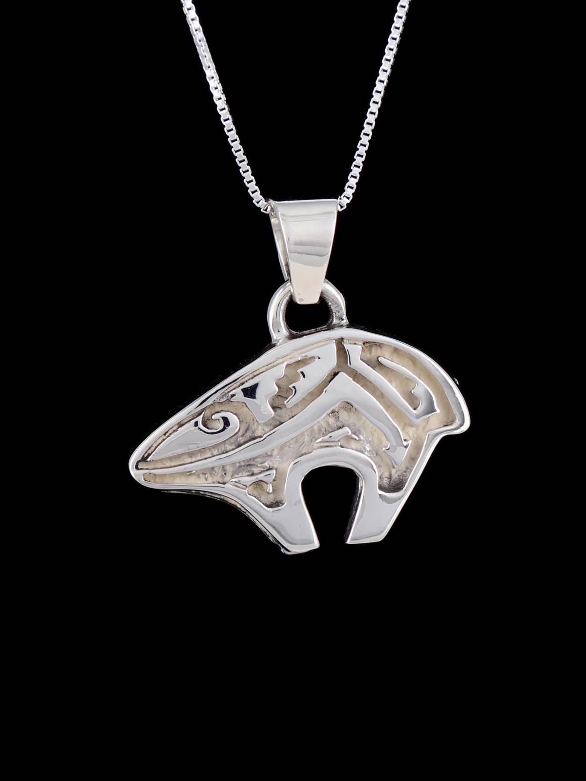 Navajo Sterling Silver Multistone Inlay Bear Pendant - PuebloDirect.com