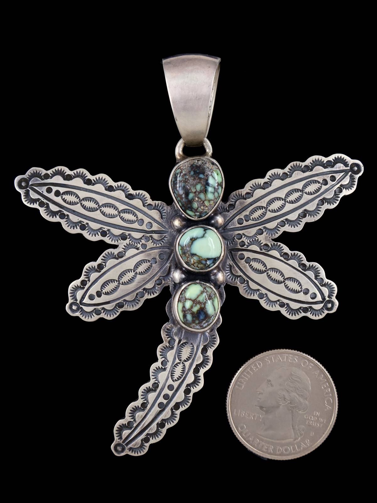 Native American Jewelry Natural Poseidon Variscite Dragonfly Pendant - PuebloDirect.com