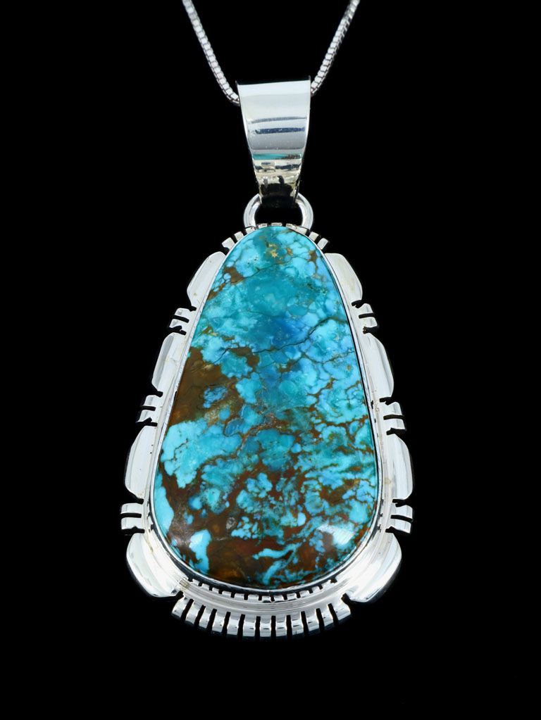 Navajo Sterling Silver Blue Moon Turquoise Pendant - PuebloDirect.com