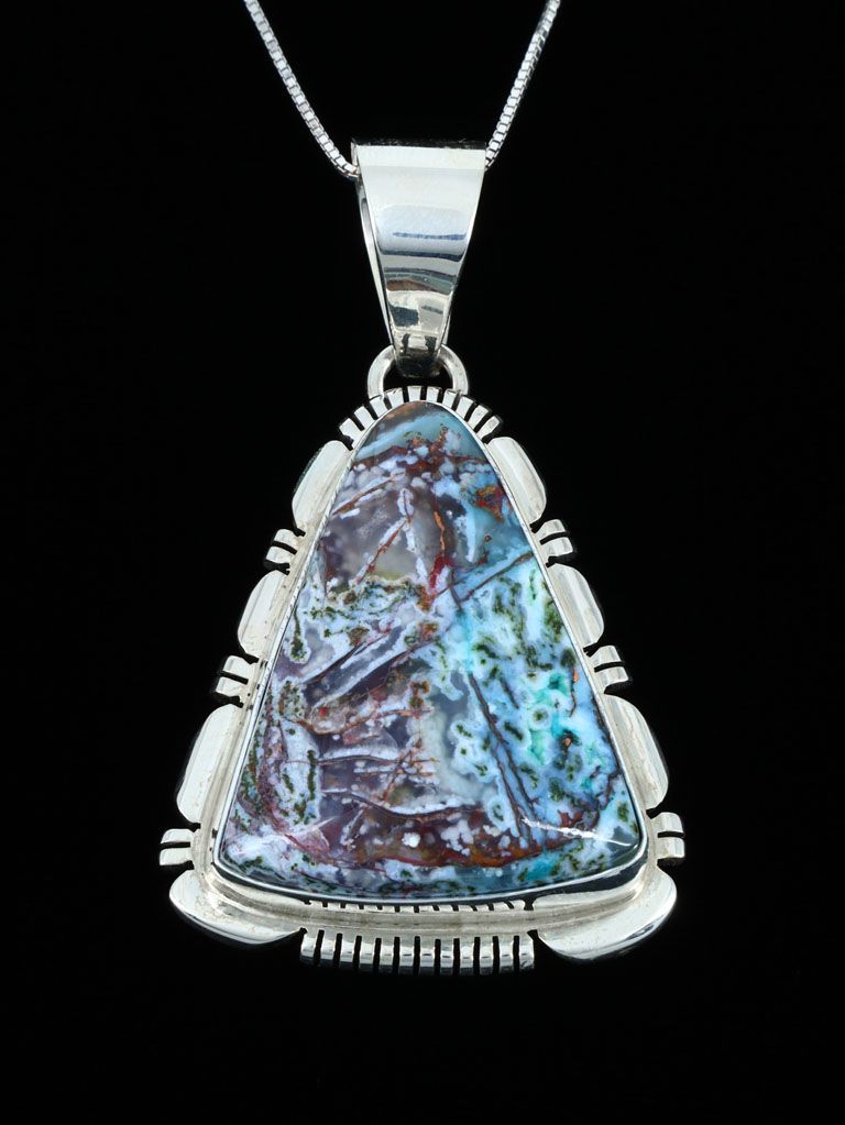 Native American Sterling Silver Chrysocolla with Copper Pendant - PuebloDirect.com
