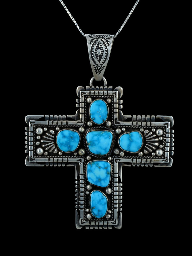 Native American Kingman Turquoise Cross Pendant - PuebloDirect.com
