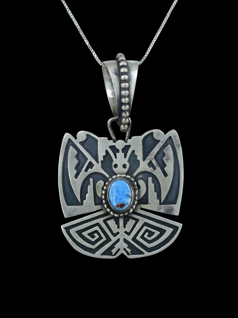 Navajo Sterling Silver Golden Hill Turquoise Butterfly Pendant - PuebloDirect.com