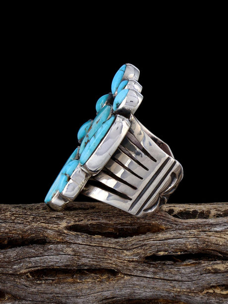 Kingman Turquoise Cluster Sterling Silver Ring, Size 7