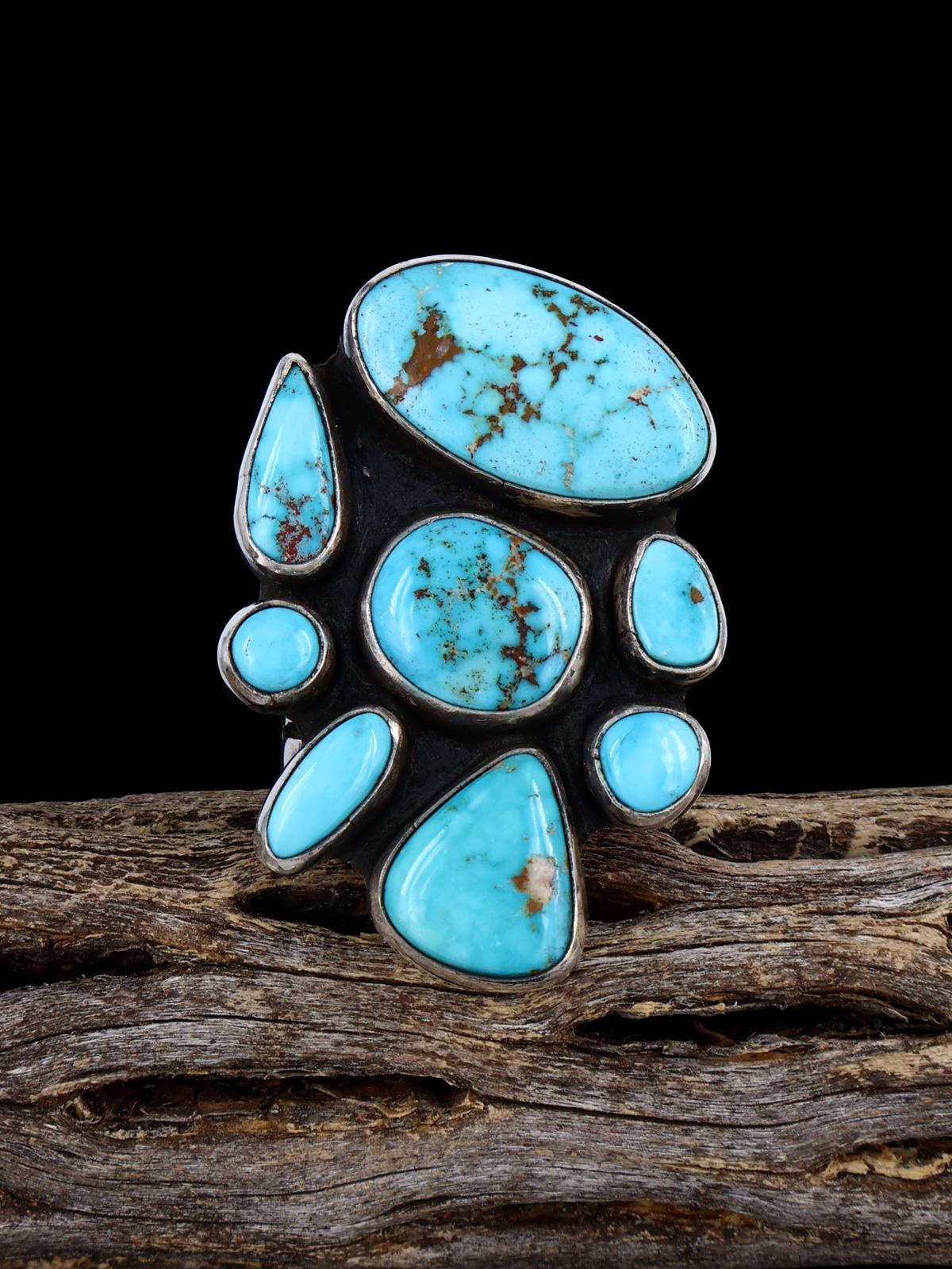 Kingman Turquoise Cluster Sterling Silver Ring, Size 7 1/2