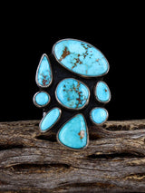 Kingman Turquoise Cluster Sterling Silver Ring, Size 7 1/2