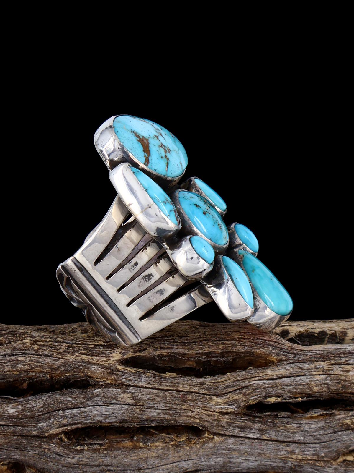 Kingman Turquoise Cluster Sterling Silver Ring, Size 7 1/2
