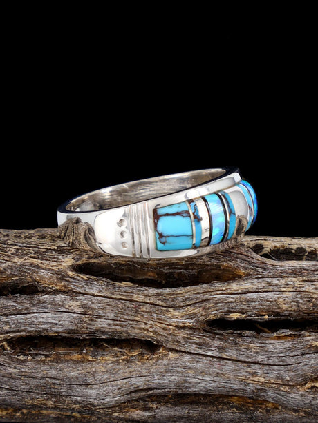 Anillo con incrustaciones de adoquines turquesa, tamaño 12 1/2