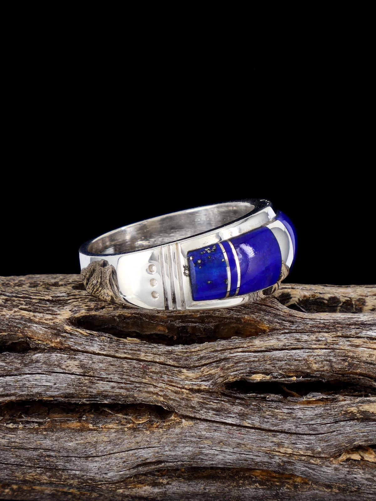 Navajo Lapis Inlay Ring, Size 9 1/2 - PuebloDirect.com