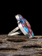 Adjustable Compressed Turquoise and Spiny Oyster Ring, Size 7+ - PuebloDirect.com