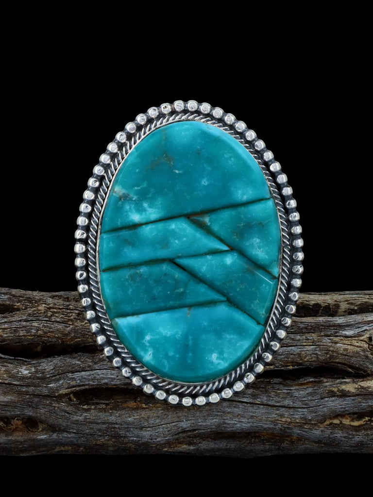 White Water Turquoise Inlay Sterling Silver Ring, Size 7 - PuebloDirect.com