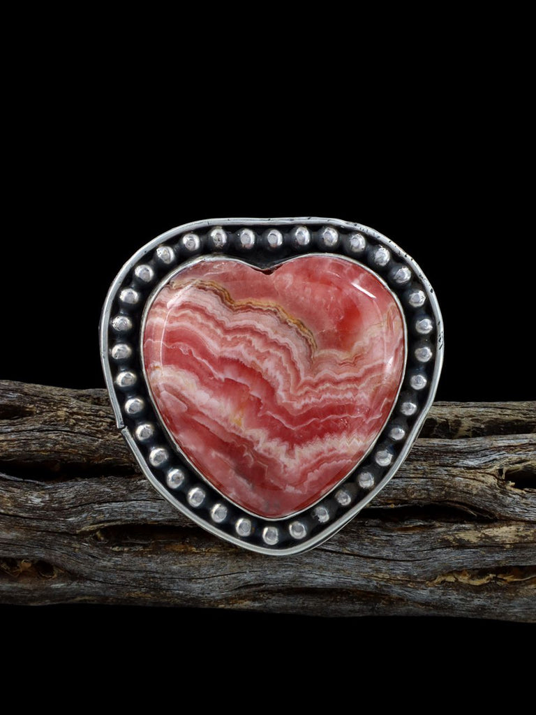 Navajo Rhodochrosite Heart Ring, Size 7 - PuebloDirect.com