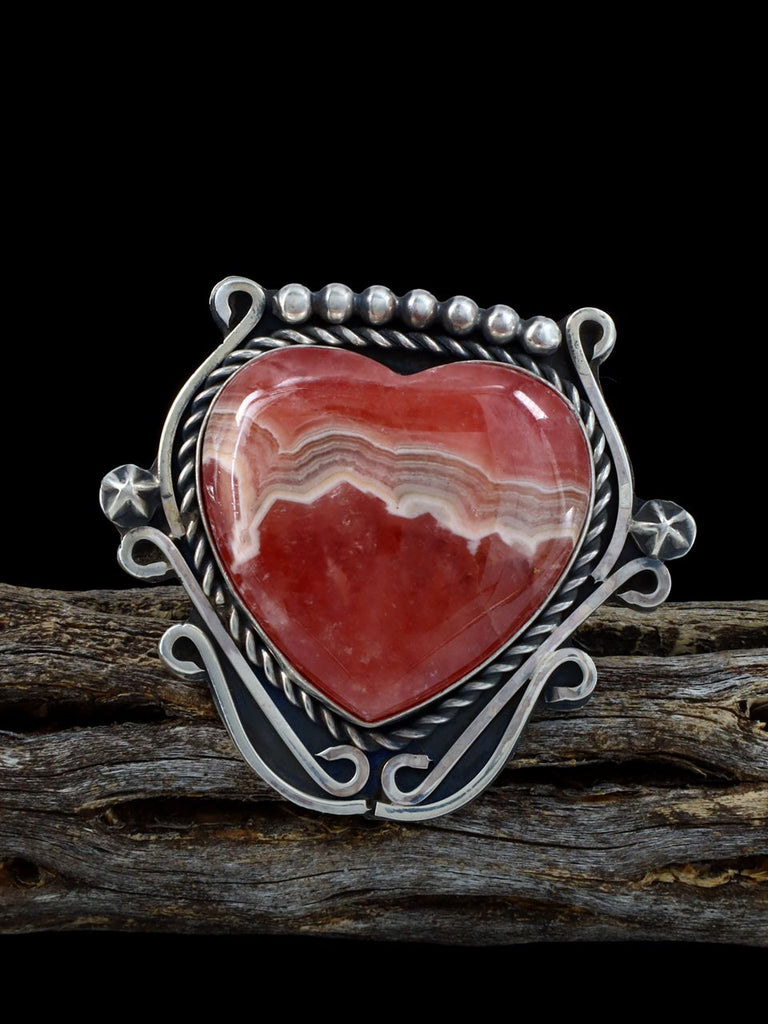 Navajo Rhodochrosite Heart Ring, Size 7 - PuebloDirect.com
