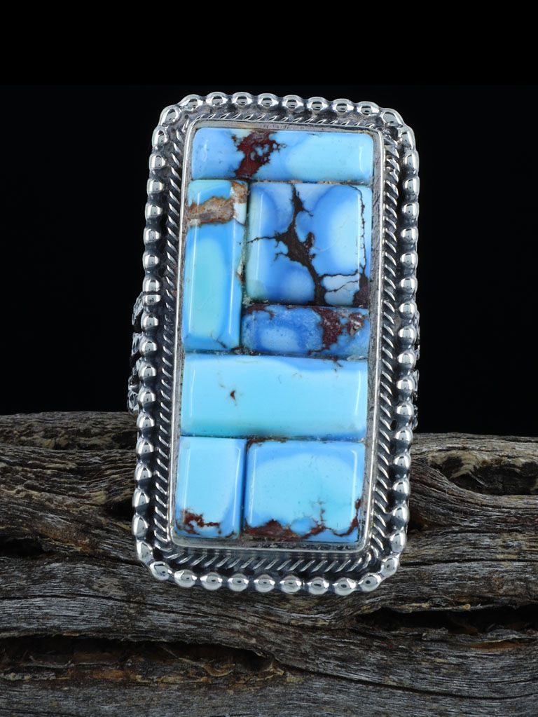 Golden Hill Turquoise Inlay Sterling Silver Ring, Size 8 - PuebloDirect.com