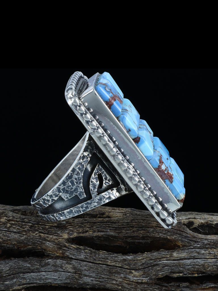 Golden Hill Turquoise Inlay Sterling Silver Ring, Size 8 - PuebloDirect.com