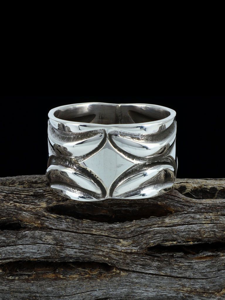 Navajo Sterling Silver Stamped Ring, Size 11 - PuebloDirect.com