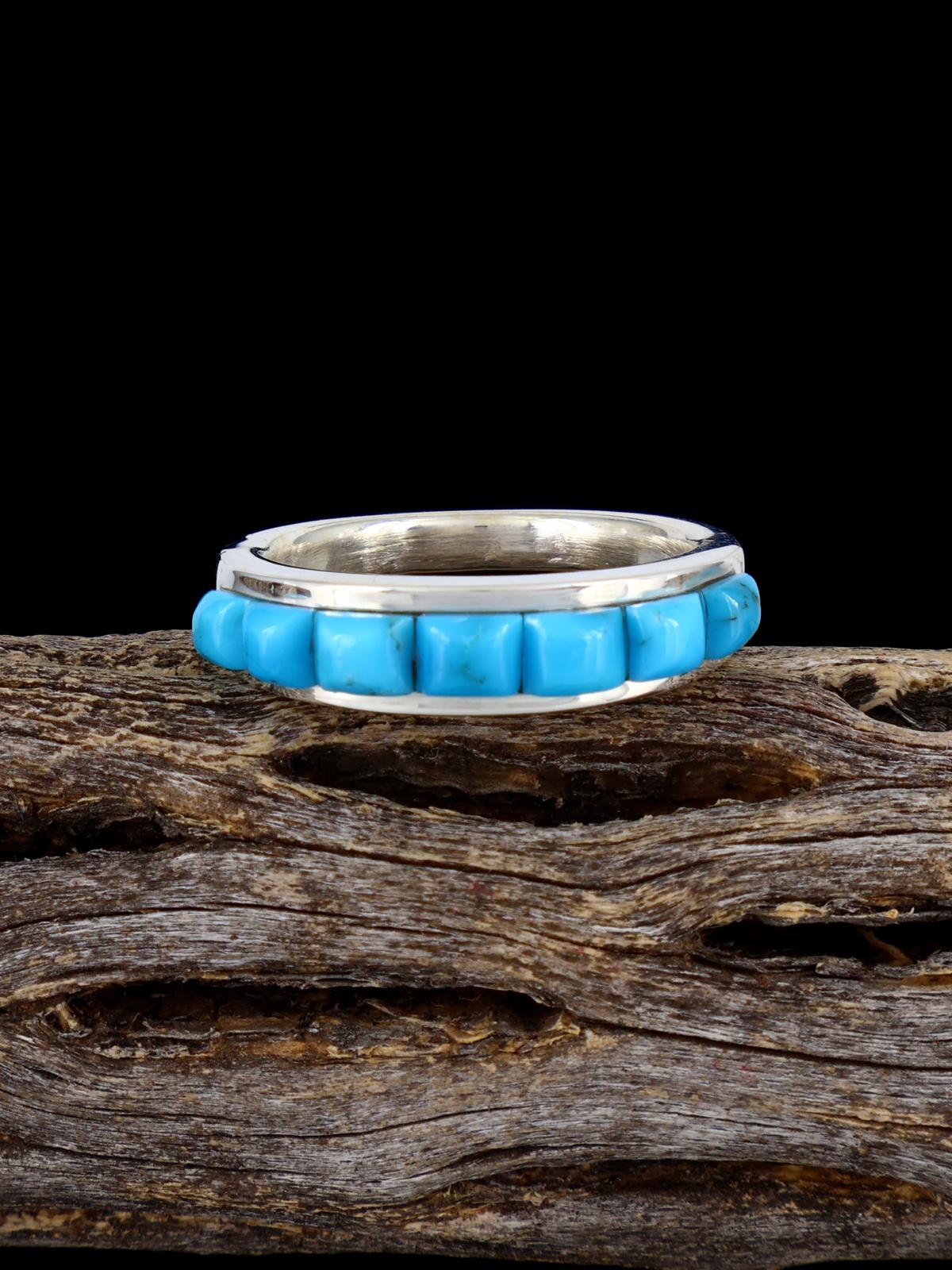 Navajo Turquoise Cobblestone Inlay Ring, Size 7 3/4 - PuebloDirect.com