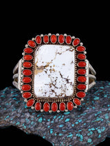 Estate Navajo Coral and White Buffalo Bracelet and Size 6 Ring Set - PuebloDirect.com