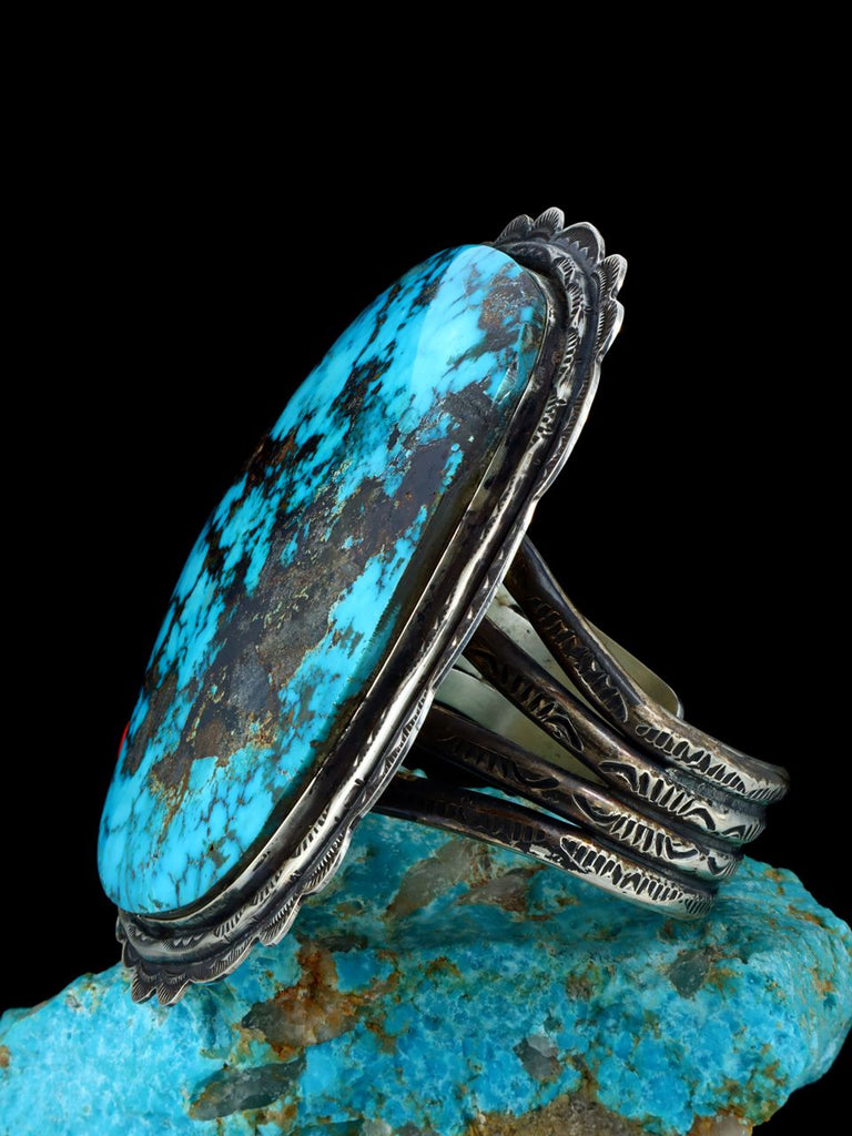 Estate Massive Cloud Mountain Turquoise and Coral Sterling Silver Cuff Bracelet - PuebloDirect.com