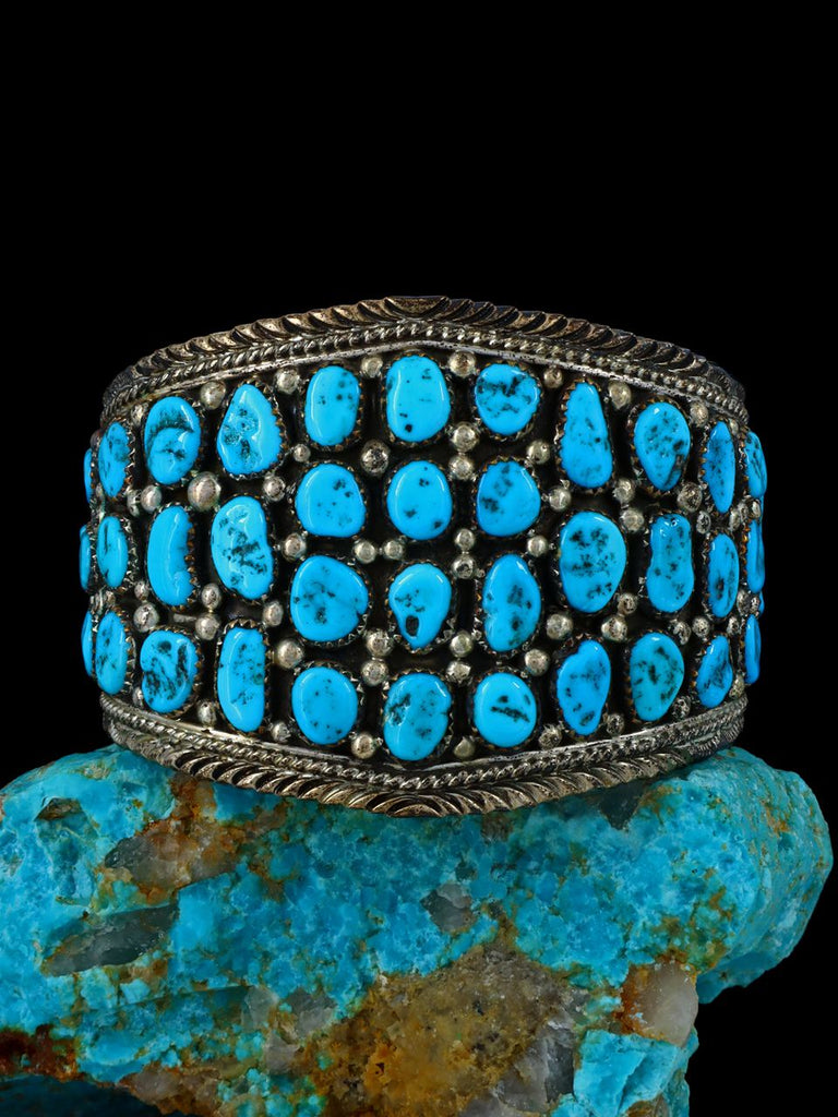 Estate Native American Sterling Silver Turquoise Cluster Cuff Bracelet - PuebloDirect.com