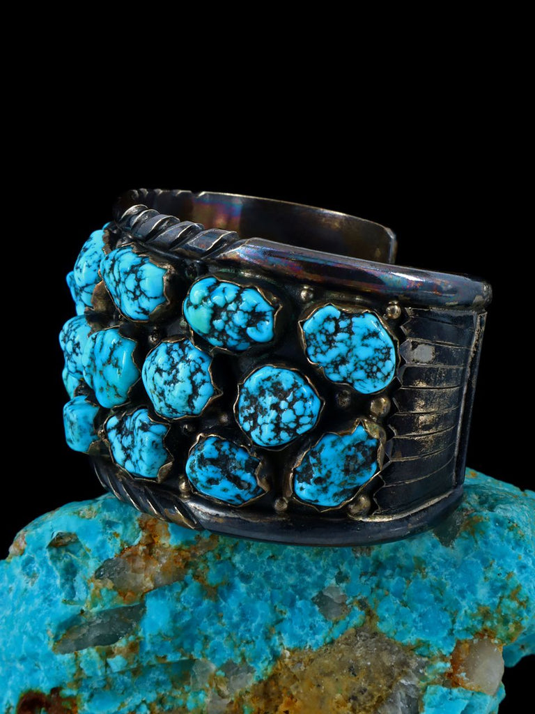 Estate Sterling Silver Turquoise Cluster Cuff Bracelet - PuebloDirect.com