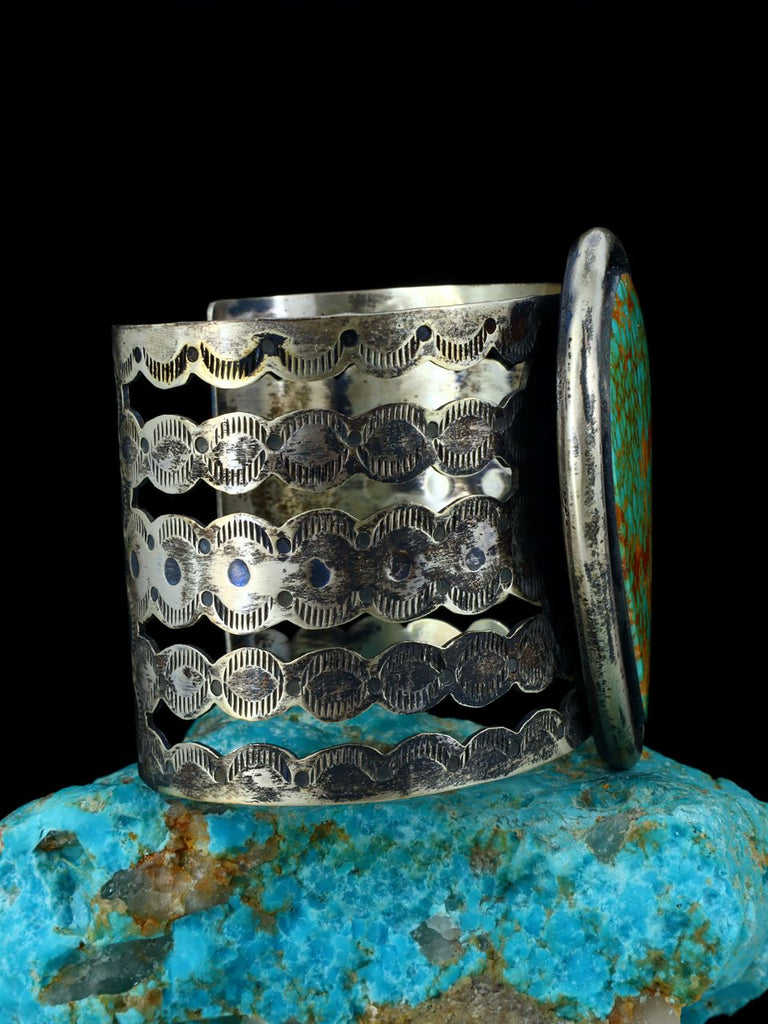 Vintage Large Turquoise Sterling Silver Cuff Bracelet - PuebloDirect.com