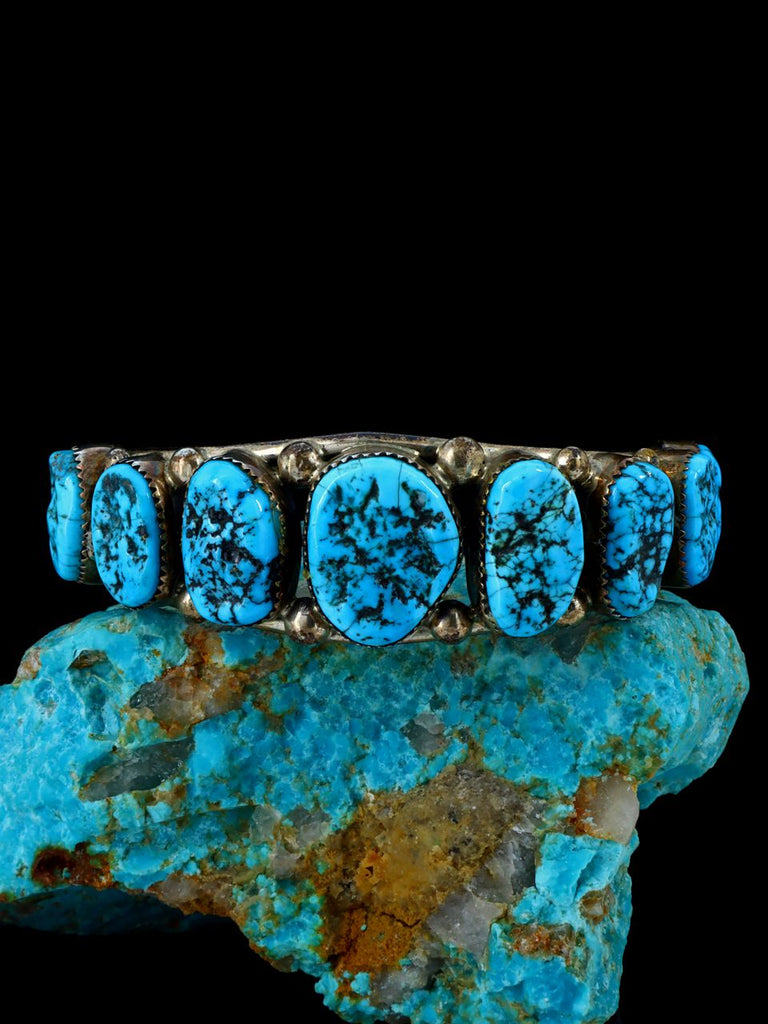 Estate Sterling Silver Turquoise Cluster Cuff Bracelet - PuebloDirect.com