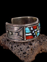 Vintage Old Zuni Inlay Sterling Silver Cuff Bracelet - PuebloDirect.com