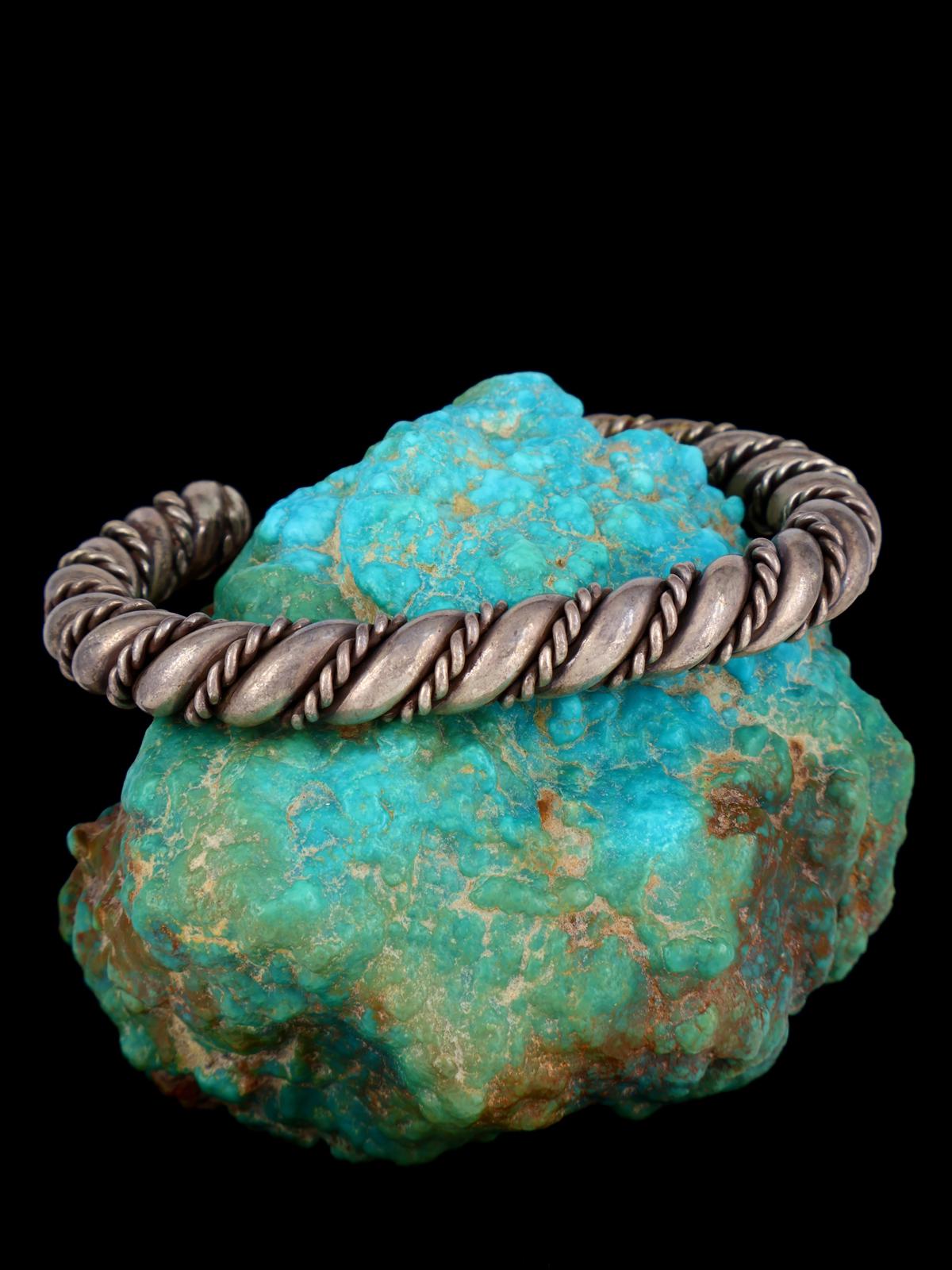 Vintage Estate Sterling Silver Twisted Rope Cuff Bracelet - PuebloDirect.com