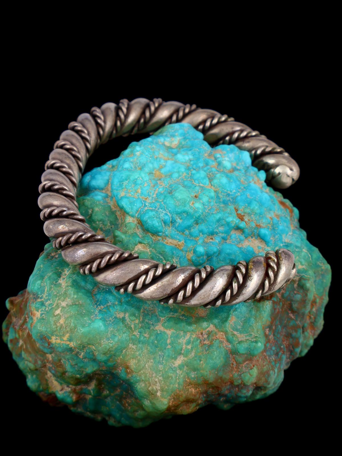Vintage Estate Sterling Silver Twisted Rope Cuff Bracelet - PuebloDirect.com