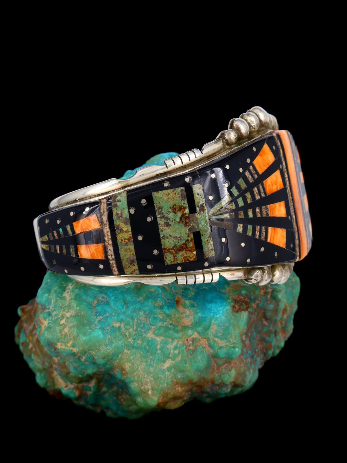 Estate Vintage Jewelry Sterling Silver Inlay Cuff Bracelet - PuebloDirect.com