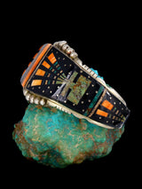 Estate Vintage Jewelry Sterling Silver Inlay Cuff Bracelet - PuebloDirect.com