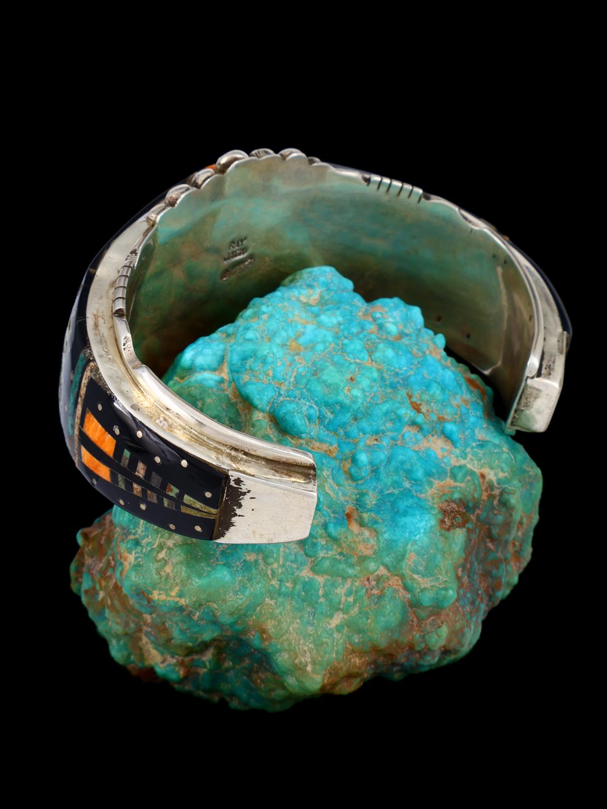 Estate Vintage Jewelry Sterling Silver Inlay Cuff Bracelet - PuebloDirect.com