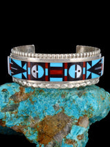 Vintage Old Zuni Inlay Sterling Silver Cuff Bracelet - PuebloDirect.com