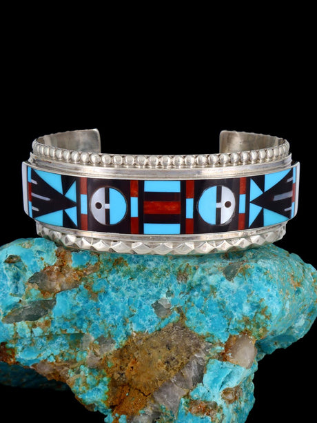 Vintage Old Zuni Inlay Sterling Silver Cuff Bracelet - PuebloDirect.com