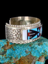 Vintage Old Zuni Inlay Sterling Silver Cuff Bracelet - PuebloDirect.com
