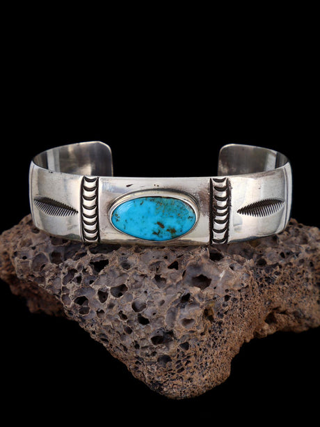 Vintage Navajo Turquoise Sterling Silver Bracelet - PuebloDirect.com