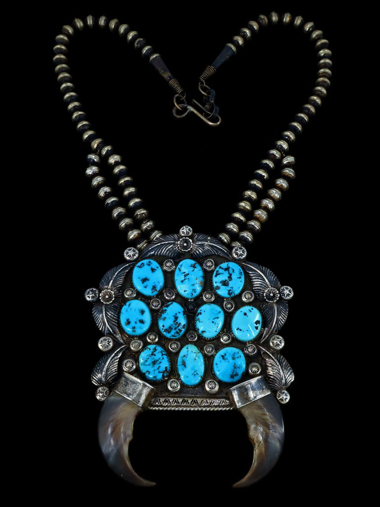 Vintage Southwestern Sleeping Beauty Turquoise Sterling Silver Claw Necklace - PuebloDirect.com