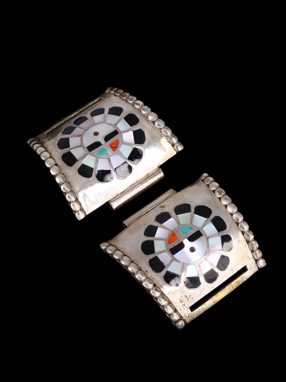 Estate Zuni Jewelry Sterling Silver Inlaid Watch Tips - PuebloDirect.com