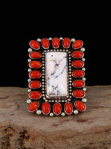 Estate Navajo Coral and White Buffalo Bracelet and Size 6 Ring Set - PuebloDirect.com