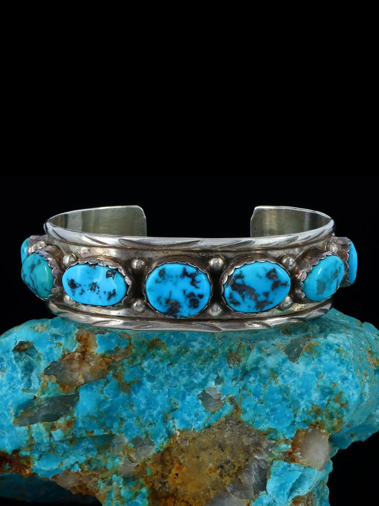 Estate Native American Sterling Silver Turquoise Bracelet - PuebloDirect.com