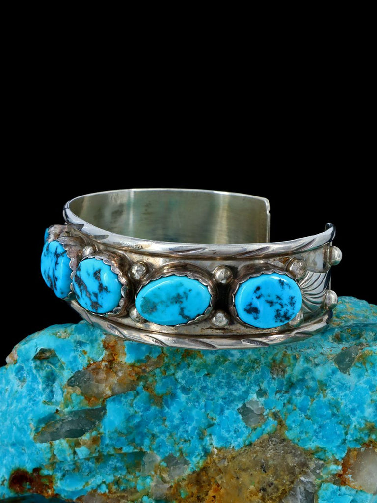 Estate Native American Sterling Silver Turquoise Bracelet - PuebloDirect.com
