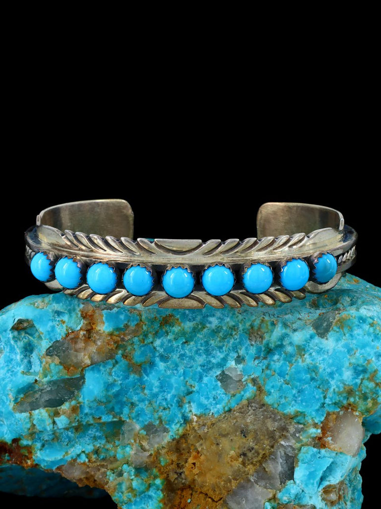Estate Navajo Sterling Silver Sleeping Beauty Turquoise Bracelet - PuebloDirect.com