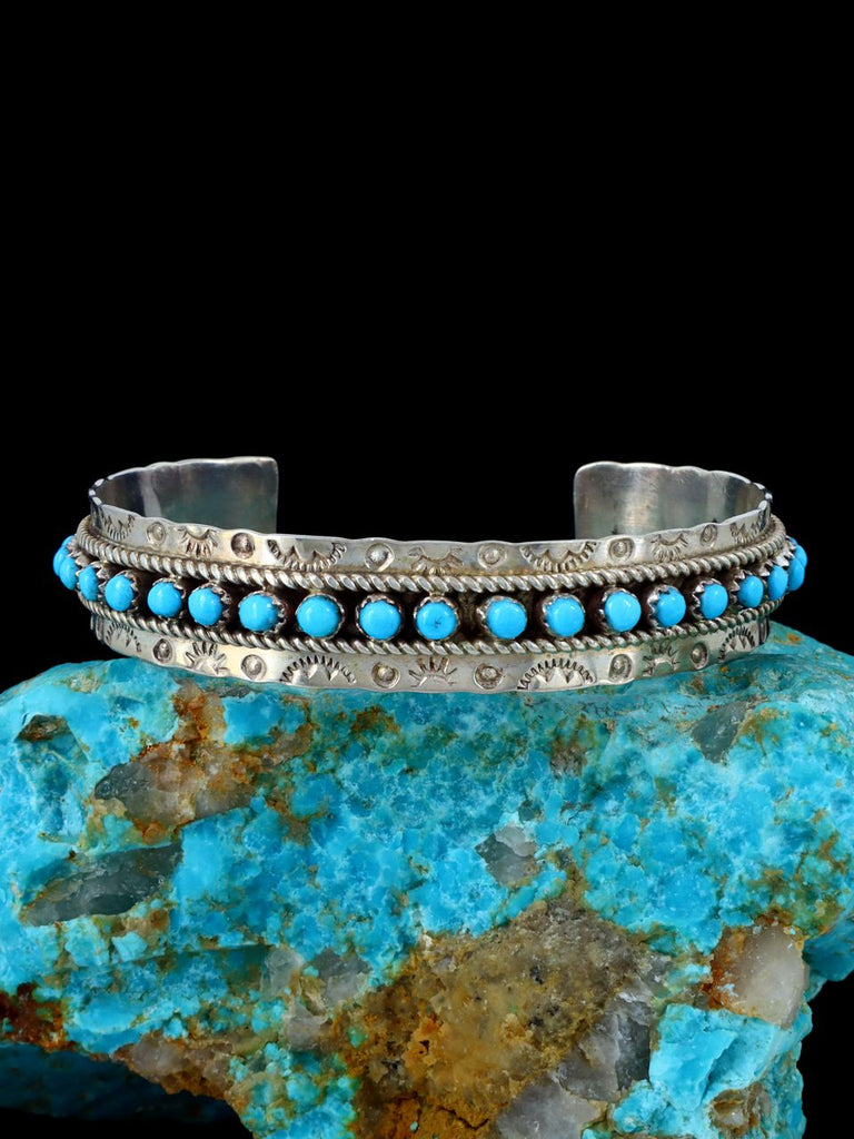 Vintage Estate Zuni Sterling Silver Turquoise Bracelet - PuebloDirect.com