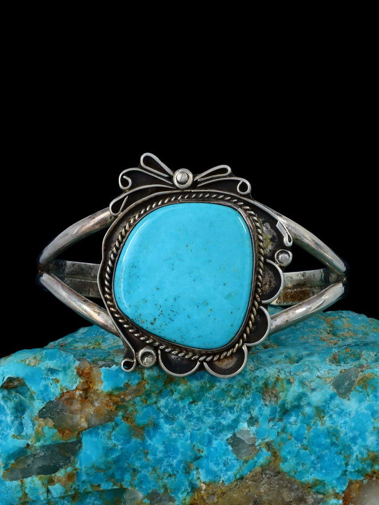 Vintage Estate Native American Sterling Silver Turquoise Bracelet - PuebloDirect.com