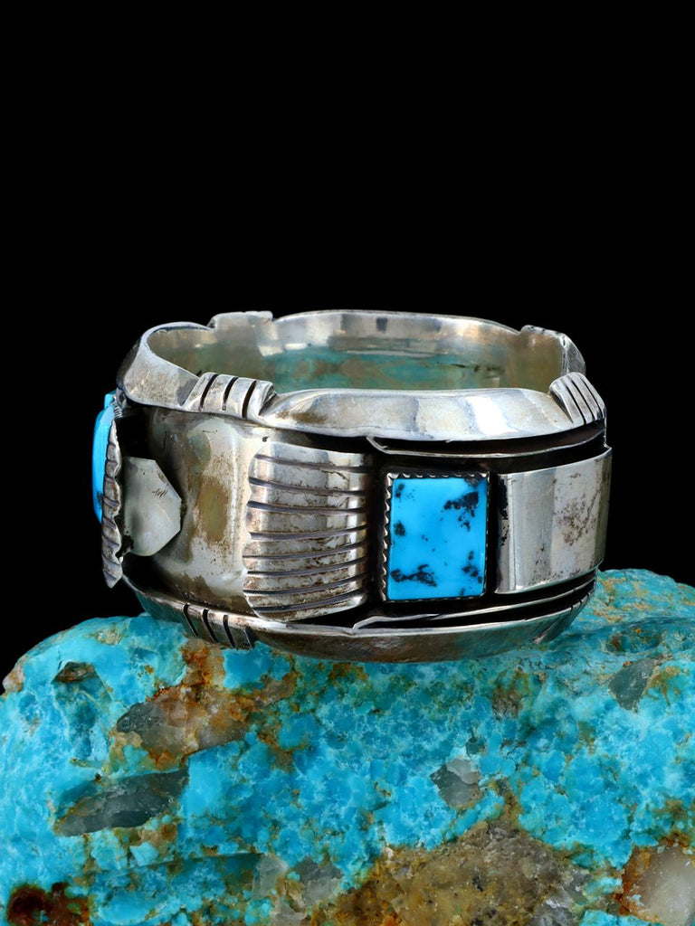 Estate Indian Jewelry Turquoise Sterling Silver Cuff Watch - PuebloDirect.com